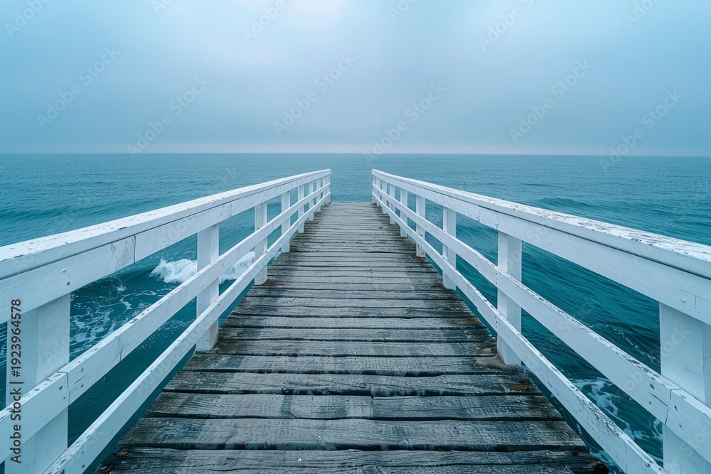 Fototapeta premium Ocean Pier with Railing – Minimal Seaside Background with Copy Space