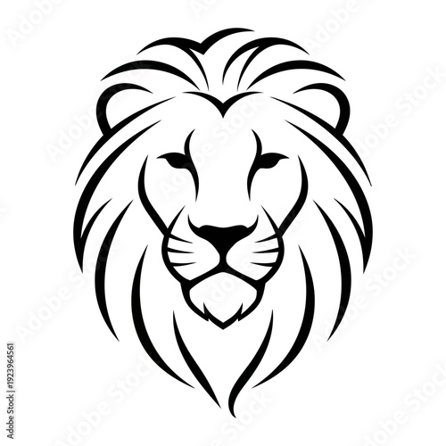 A black and white drawing of a lion's head