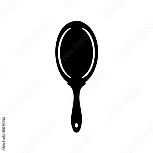 Elegant black handheld mirror with rounded oval shape and sleek handle design