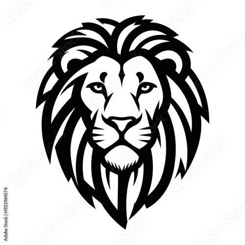 A black and white drawing of a lion's head