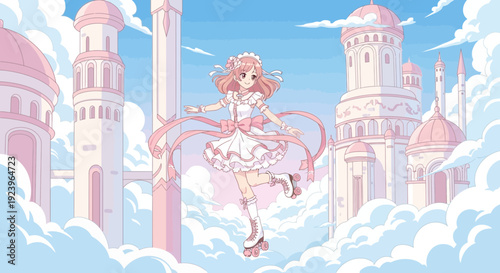 Magical girl in elegant dress with flowing hair and a determined expression.