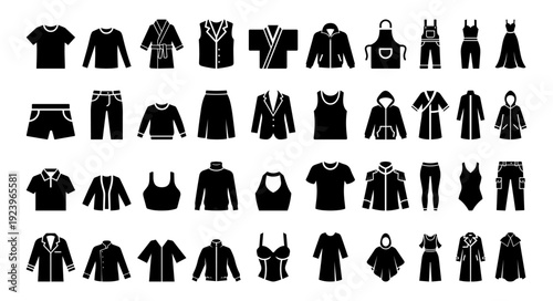 Clothing Silhouette Icon Set Fashion Apparel Black Vector Collection.