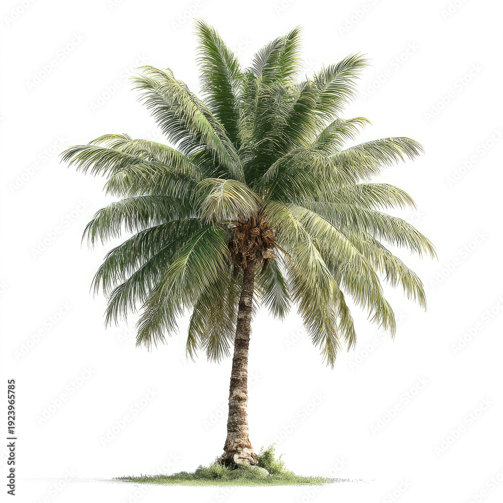 Obraz premium Palm tree isolated on white background with green leaves and trunk