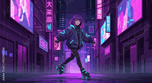 Stylish young woman rollerblading with confidence and urban flair.