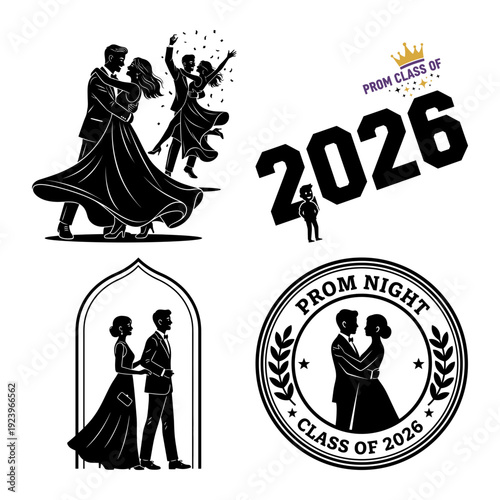 Prom dancing couple silhouette bundle for party designs