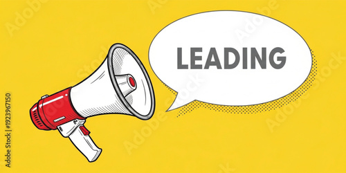 Leadership Announcement Concept with Megaphone and Speech Bubble on Yellow Background for Business Communication, Marketing Message, and Team Motivation Design