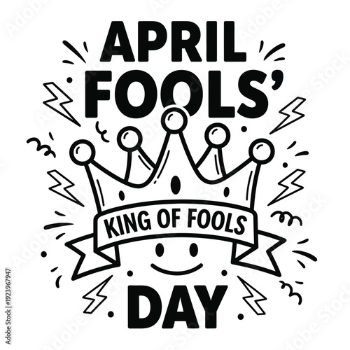 April Fools Day King of Fools Crown Funny Joke Hand Drawn Illustration