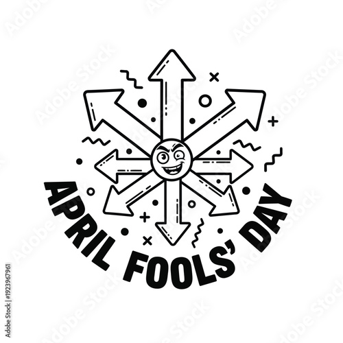 April Fools Day Mischievous Face with Arrows Illustration