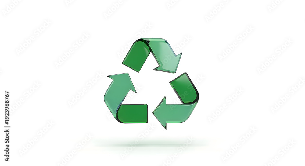 Obraz premium Transparent recycling logo made from recycled materials, symbolizing environmental care, sustainability, and responsible circular design.