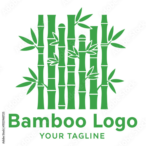 Green bamboo logo with leaves and customizable tagline template icon