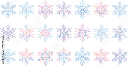 Snowflake pattern illustration, winter decoration colorful design symmetrical six-pointed vector artwork, seasonal and festive theme, isolated background