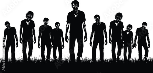 Zombie silhouettes vector illustration, horror theme, Halloween design, creepy undead figures, apocalypse concept, eerie atmosphere, cad drawing flat vector illustration