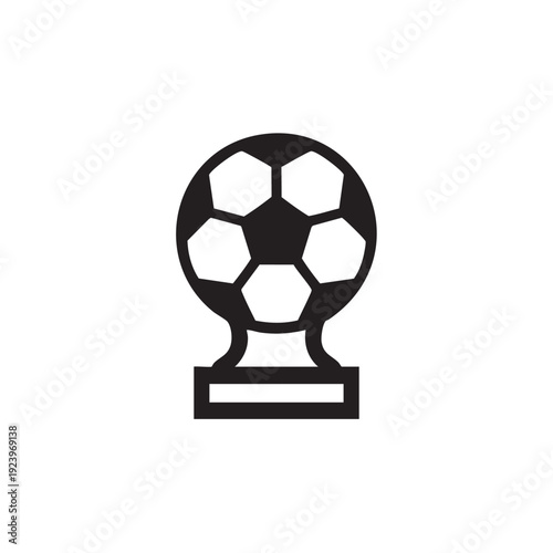 A sleek black soccer ball trophy on a pedestal, symbolizing victory and excellence in sports.