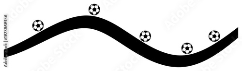 Minimalist wavy line design with soccer balls for horizontal sports decoration or border