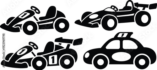 Racing cars speeding in dynamic motion on track