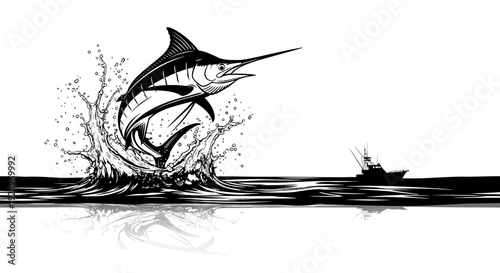 Majestic Marlin Leaping Out of the Ocean Captivating Anglers and Spectators.