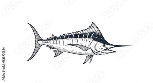 Detailed illustration of a majestic marlin fish swimming gracefully in the ocean 1.