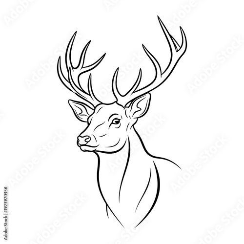 A line drawing of a deer with large antlers