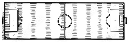 Hand drawn top view sketch of a soccer field pitch layout