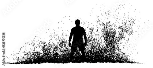 Dramatic silhouette of a soccer player standing in a textured cloud