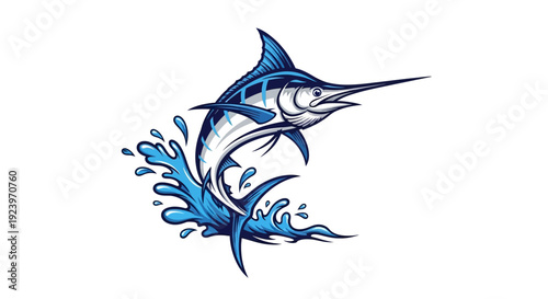 Majestic Blue Marlin Leaping from Ocean Waves Depicting Power and Grace.