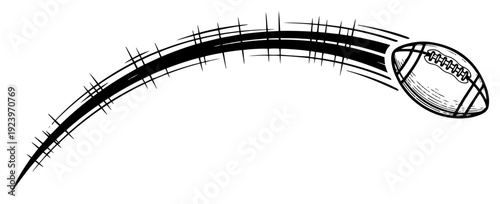 American football ball flying in the air with a dynamic motion speed trail sketch
