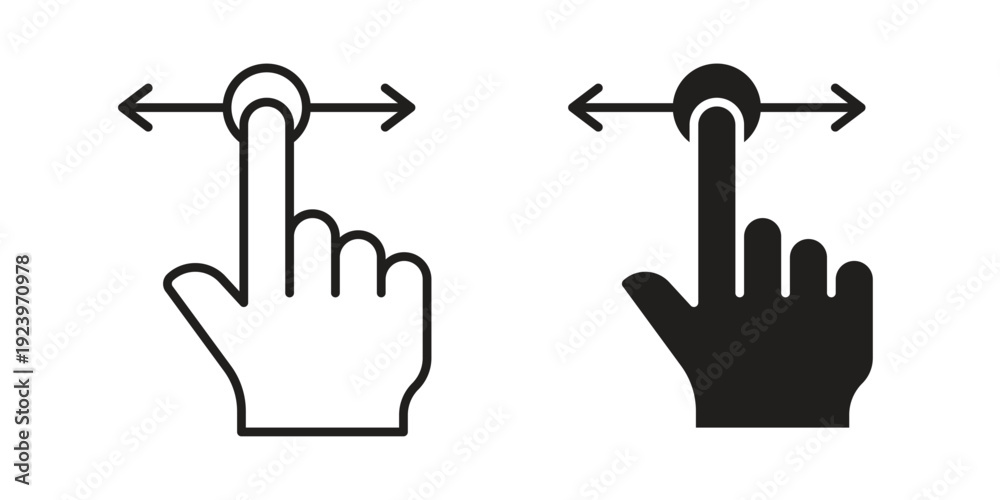 Obraz premium Push to slide right and left gesture icons suitable for infographics, websites and print media and interfaces. Line vector icon.