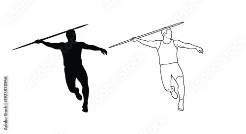 Javelin throwers depicted in contrasting styles a striking silhouette
