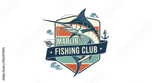 Marlin Fishing Club Emblem A Striking Illustration of Marine Life.