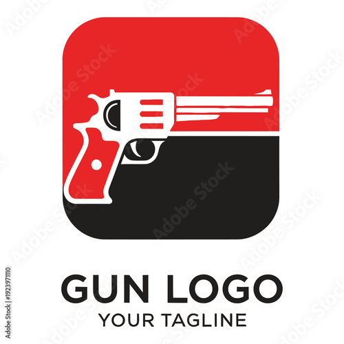 Gun logo template with revolver and red black color scheme icon