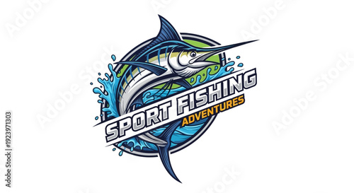 Sport Fishing Adventures Logo Featuring a Marlin in a Dynamic Pose with Water Splashes.