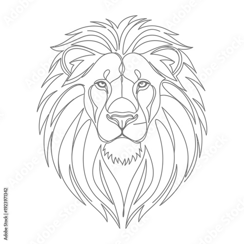 A detailed line drawing of a lion's head