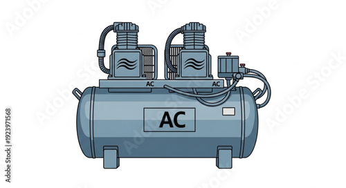 Industrial air compressor with dual motors and a large storage tank, AC marking.
