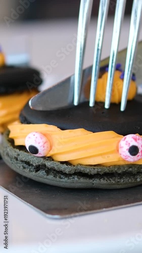 Halloween cake Food table arrangement prepared for Halloween party.