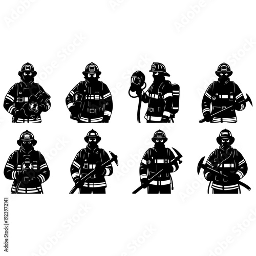 Firefighter Silhouette Set Vector Collection for Emergency Rescue Design