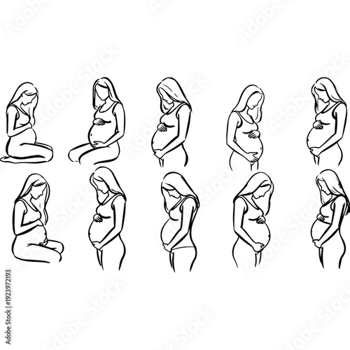 Pregnancy Stages Woman Silhouette Set Vector Illustration for Maternity Development Design