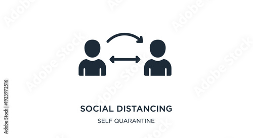 Social distancing concept with two figures and an arrow silhouette