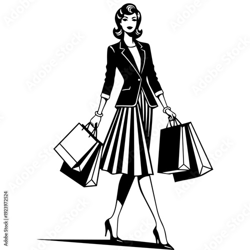 Elegant woman in fashionable attire with shopping bags, embodying style and retail therapy