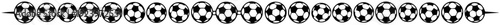Horizontal repeating pattern of soccer balls forming a sport border or divider ribbon