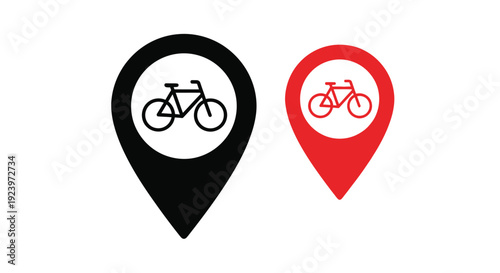 Two bicycle location pin icons one black and one red silhouette