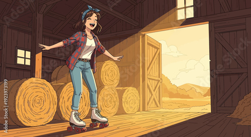 Young woman roller skating with joy and freedom.