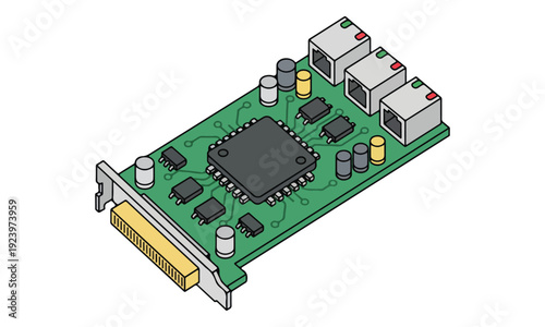 Network Interface Card with RJ45 Ethernet Ports Isometric Icon