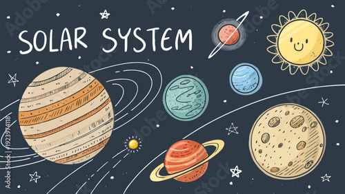 Vibrant solar system illustration with planets and sun in space