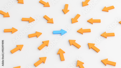 Leadership concept, blue leader arrow leading orange. 3D Rendering