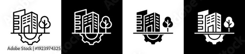 Urban Development Icon Set In Black And White Filled Style Collection