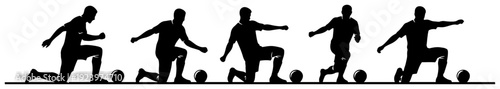 Sequence of soccer player silhouettes in different starting or resting poses