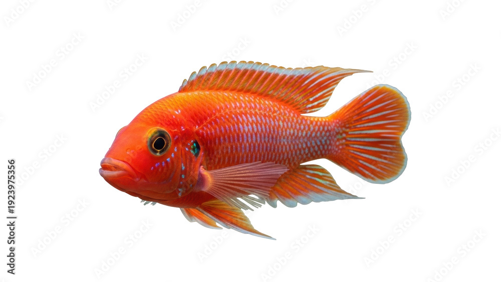 Fototapeta premium Isolated Orange Cichlid in a Studio, Freshwater Aquarium Tropical Fish, Vibrant Coloration