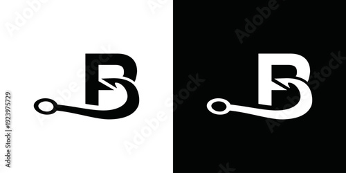 simple vector logo of initial B and fishing hook
