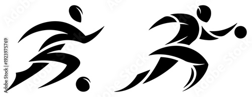 Abstract dynamic silhouettes of soccer players running and kicking a ball