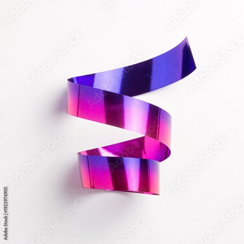 Purple and Pink Metallic Curling Ribbon on White Background
